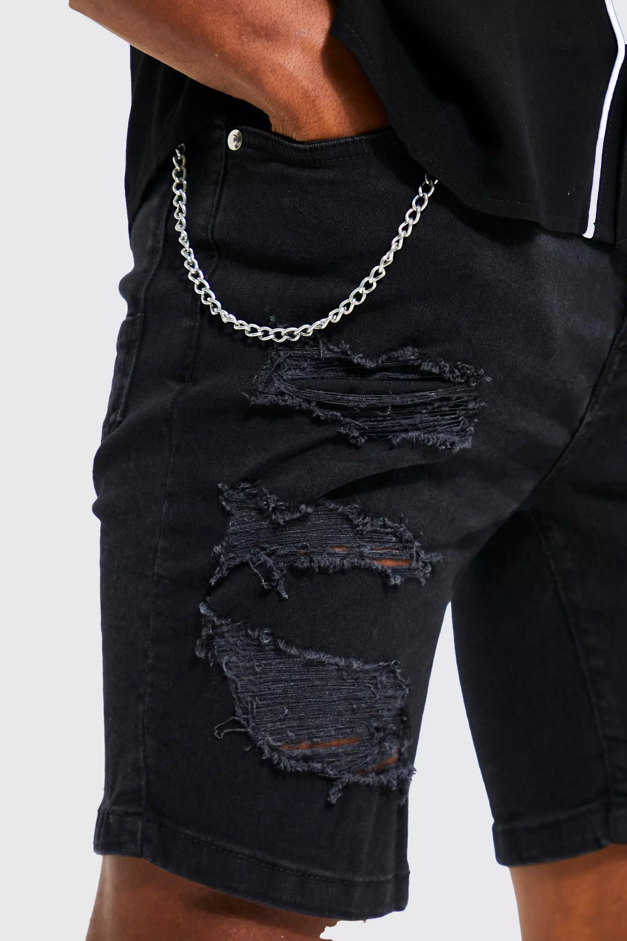 Black denim shorts with hot sale chain